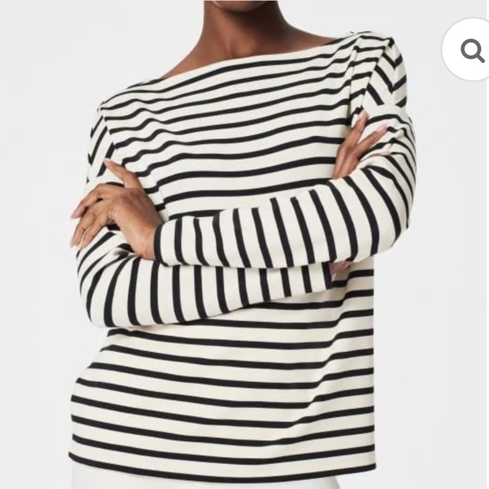SPANX AirEssentials Boat Neck Top in Very Black Stripe (NWOT size M)